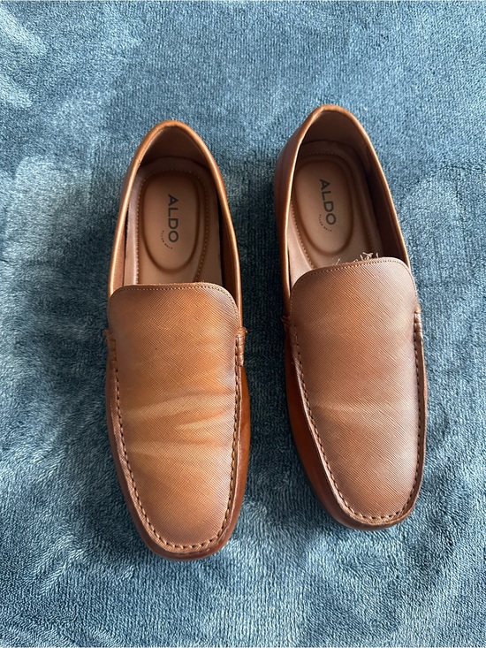 ALDO Men\'s Cognac Brown Leather Slip-On Loafers